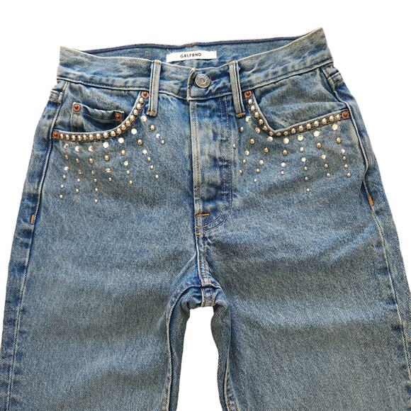 GRLFRND Karolina studded crystal skinny leg high waist jeans Glamrock Sz 23 NEW - Picture 2 of 10